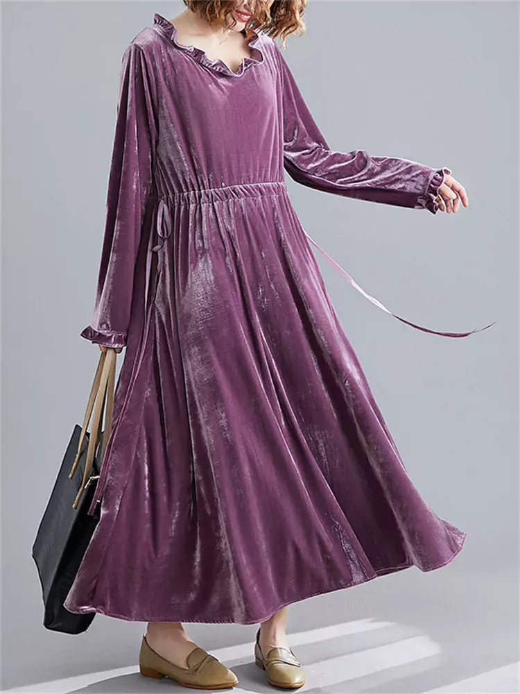 Purple Women's Retro Cinched Velvet Dress