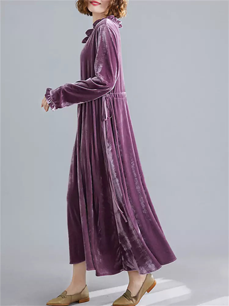 Purple Women's Retro Cinched Velvet Dress