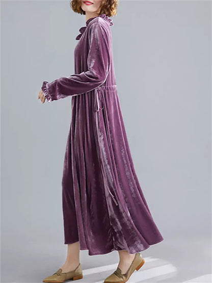 Purple Women's Retro Cinched Velvet Dress