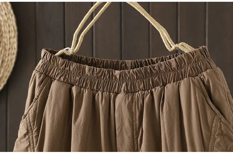 Quilted Balloon Leg Pants with Elastic Waist