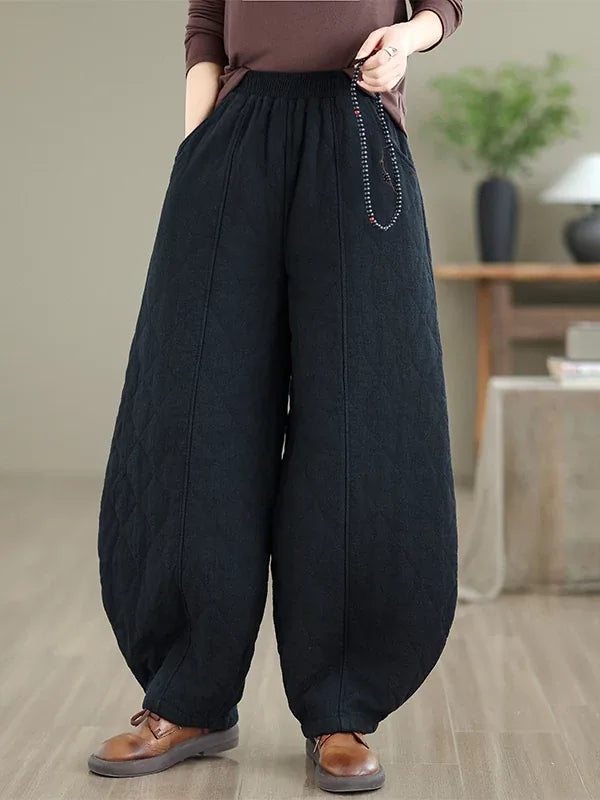 Quilted Diamond Balloon-Leg Pants Elastic Waist Cuffed Ankle