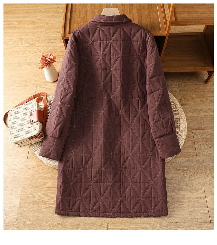 Quilted Diamond Padded Coat with Shirt Collar and Patch Pockets