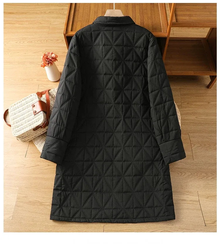 Quilted Diamond Padded Coat with Shirt Collar and Patch Pockets
