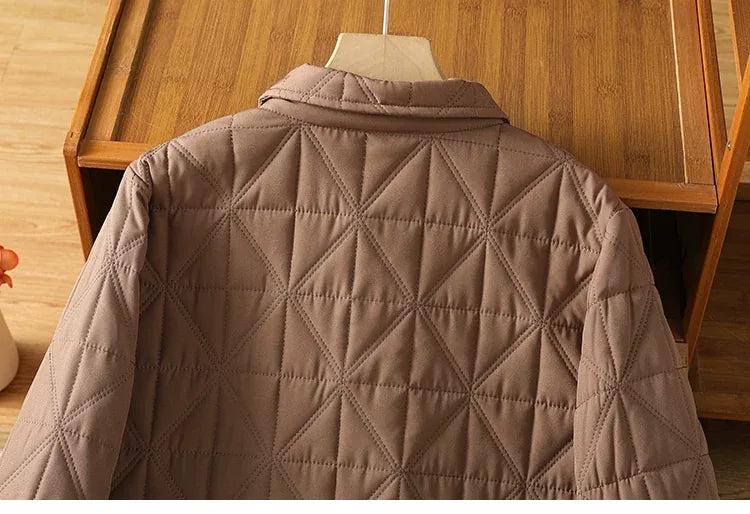 Quilted Diamond Padded Coat with Shirt Collar and Patch Pockets