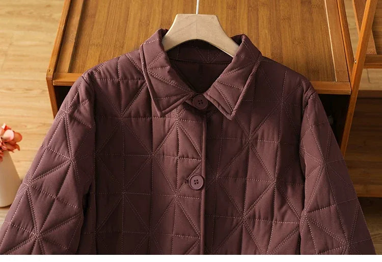 Quilted Diamond Padded Coat with Shirt Collar and Patch Pockets
