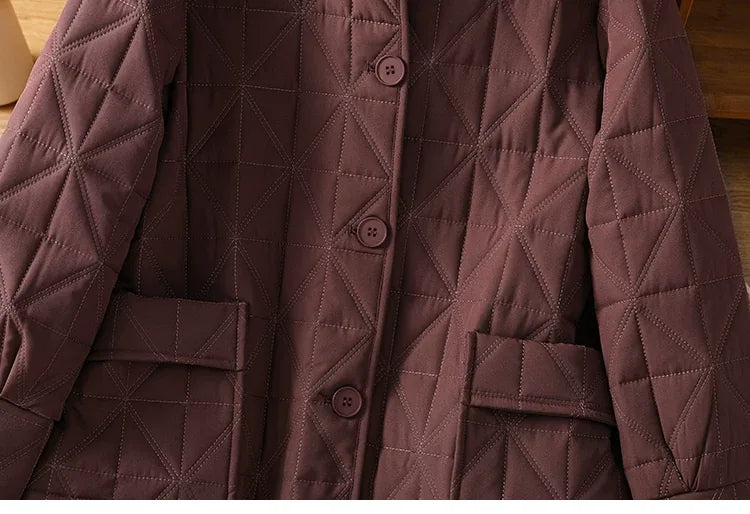 Quilted Diamond Padded Coat with Shirt Collar and Patch Pockets