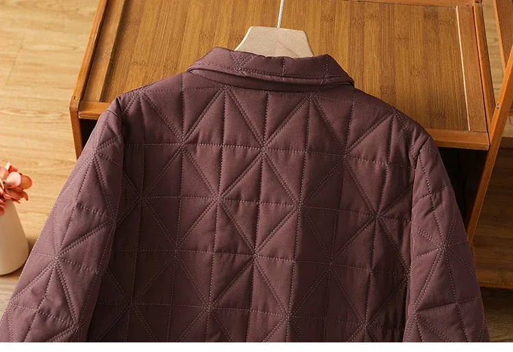 Quilted Diamond Padded Coat with Shirt Collar and Patch Pockets