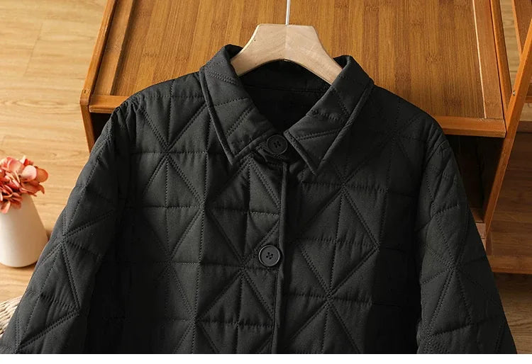 Quilted Diamond Padded Coat with Shirt Collar and Patch Pockets