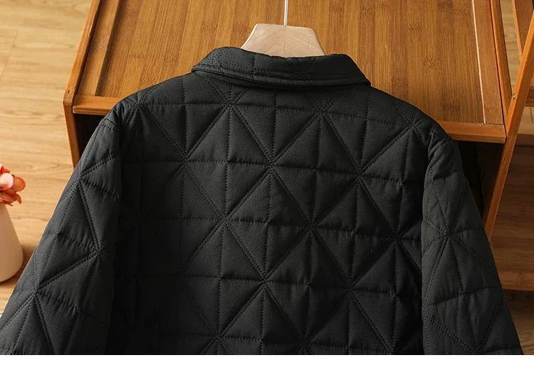 Quilted Diamond Padded Coat with Shirt Collar and Patch Pockets