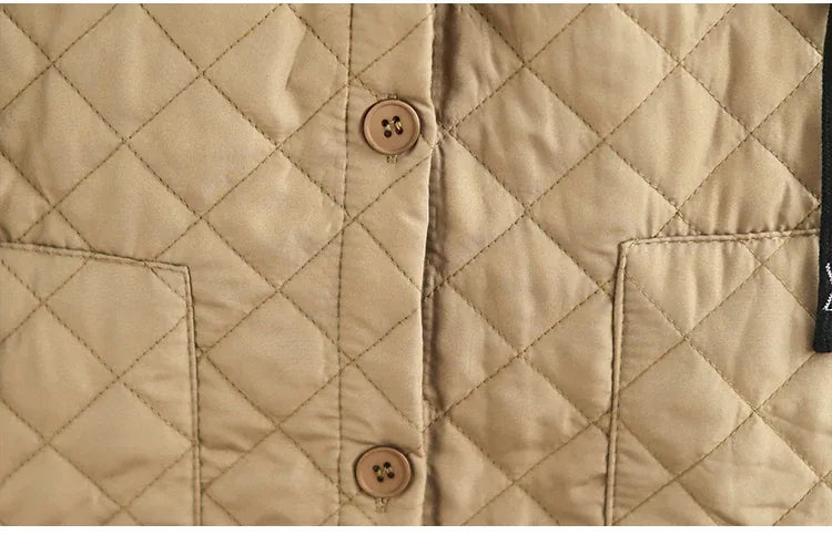 Quilted Diamond Pattern Hooded Padded Jacket with Patch Pockets