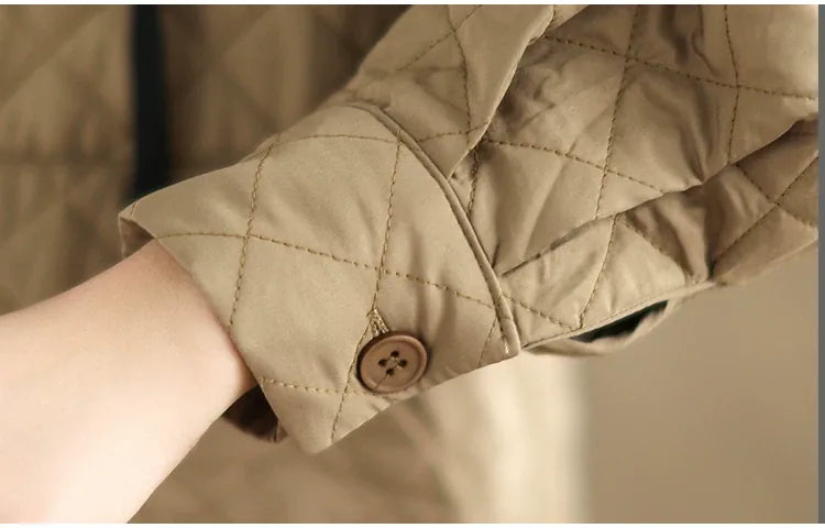 Quilted Diamond Pattern Hooded Padded Jacket with Patch Pockets