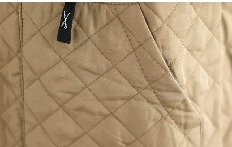 Quilted Diamond Pattern Hooded Padded Jacket with Patch Pockets