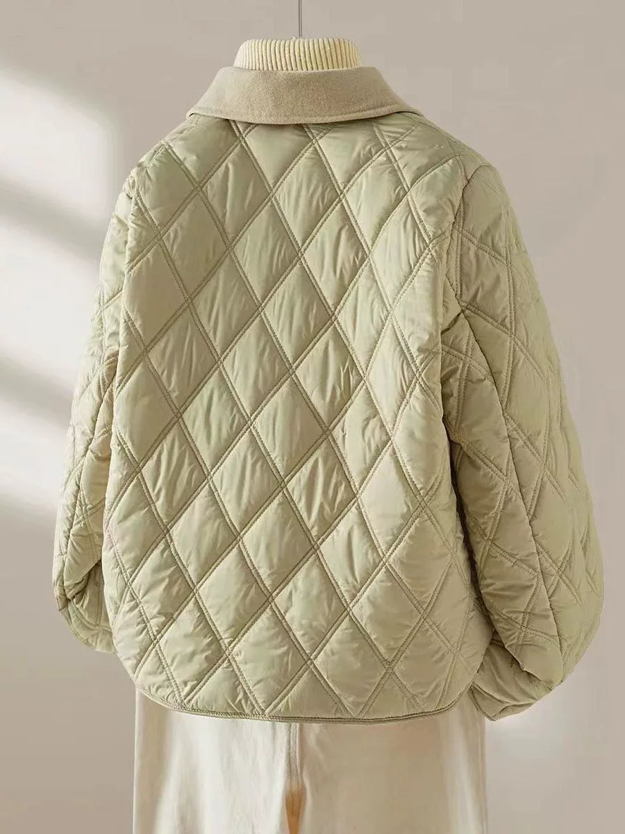 Quilted Diamond Pattern Padded Jacket with Contrast Collar