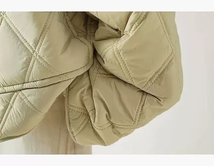 Quilted Diamond Pattern Padded Jacket with Contrast Collar