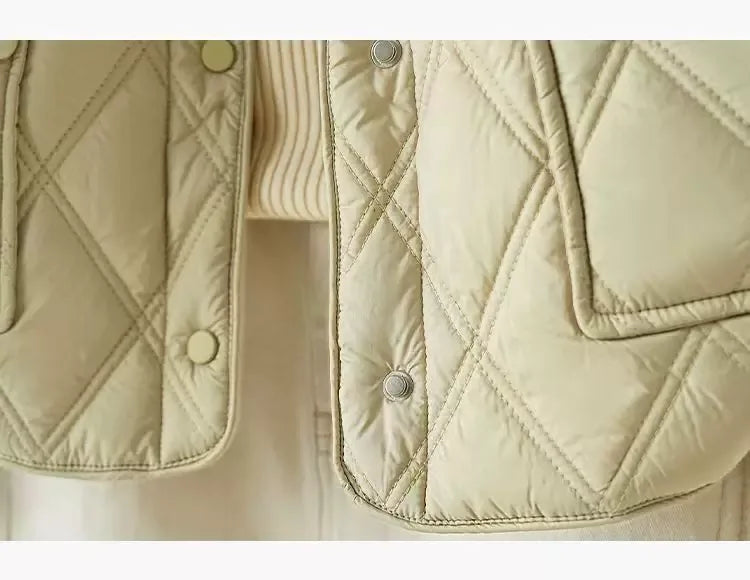 Quilted Diamond Pattern Padded Jacket with Contrast Collar