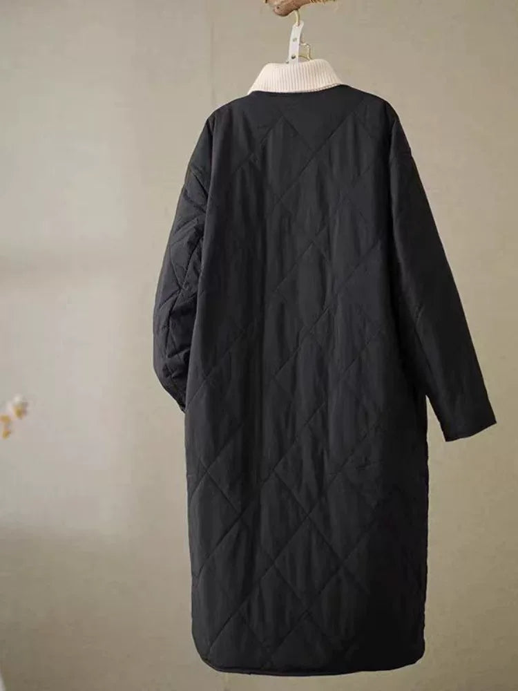 Quilted Diamond Pattern V-Neck Padded Coat