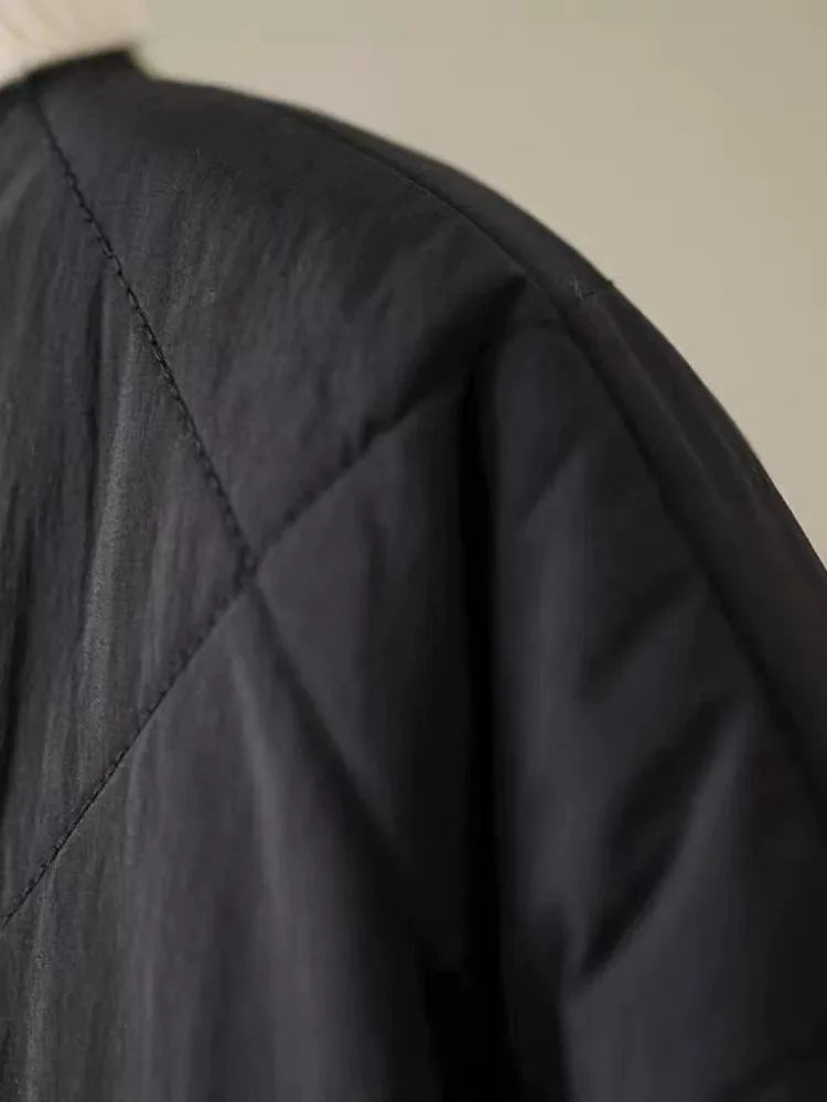 Quilted Diamond Pattern V-Neck Padded Coat