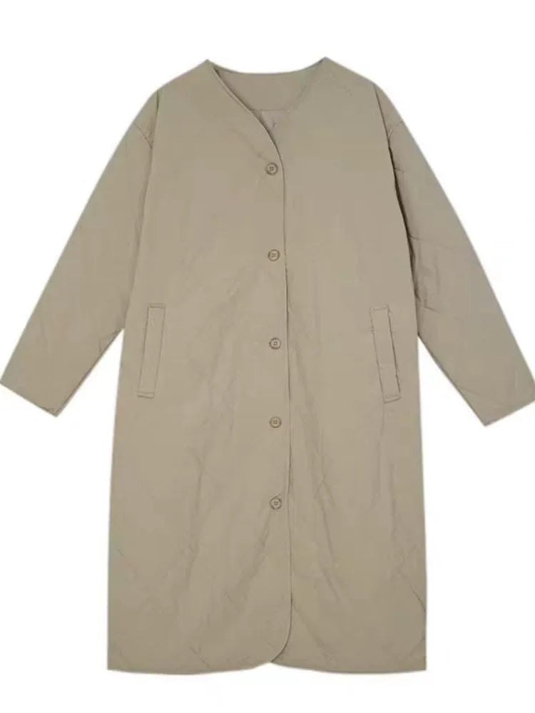 Quilted Diamond Pattern V-Neck Padded Coat