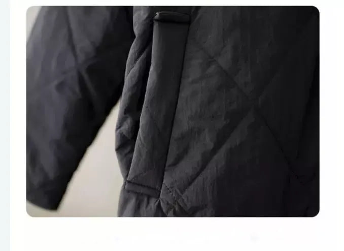 Quilted Diamond Pattern V-Neck Padded Coat