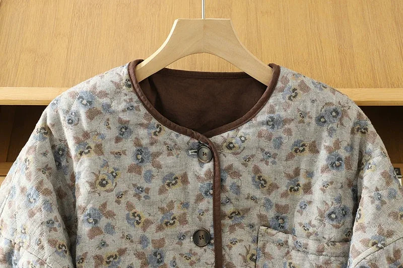Quilted Floral Padded Jacket with Contrast Trim