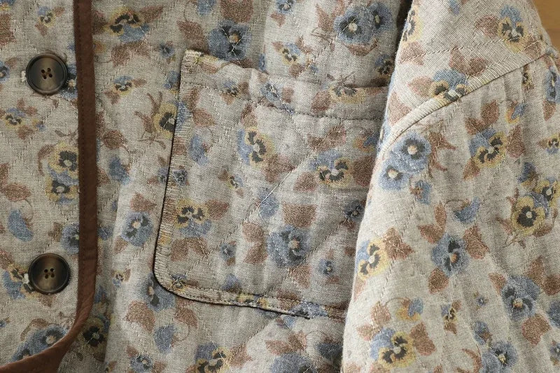 Quilted Floral Padded Jacket with Contrast Trim