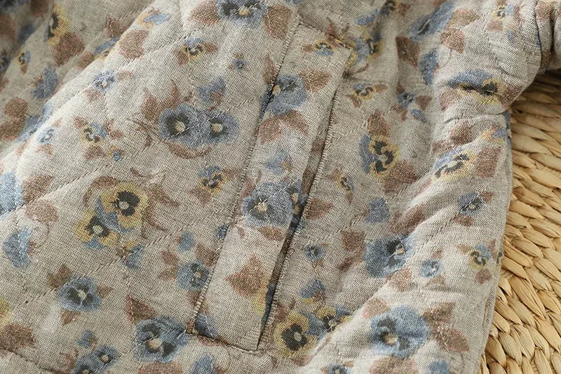 Quilted Floral Padded Jacket with Contrast Trim