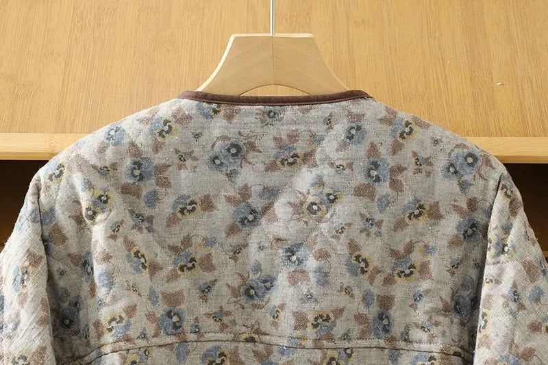 Quilted Floral Padded Jacket with Contrast Trim