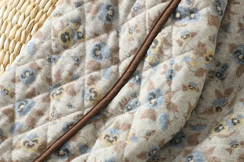 Quilted Floral Padded Jacket with Contrast Trim