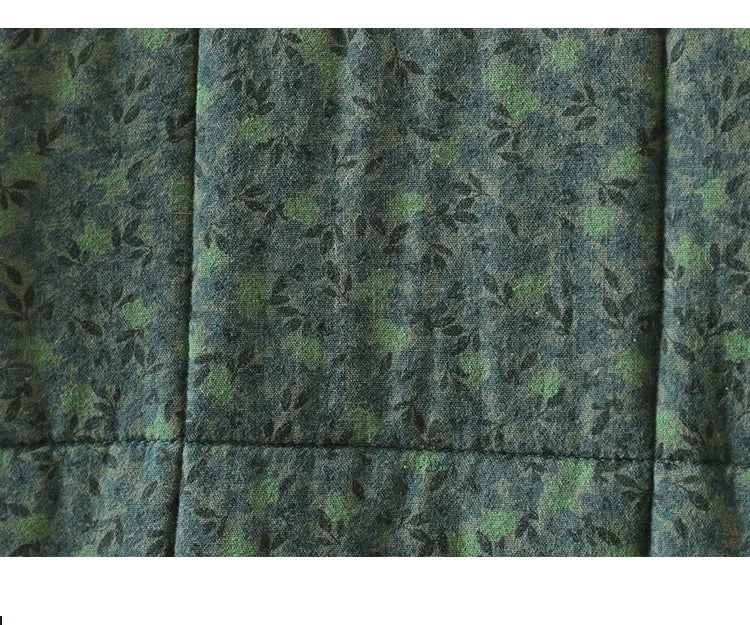 Quilted Floral Print Frog Button Hip-Length Padded Jacket
