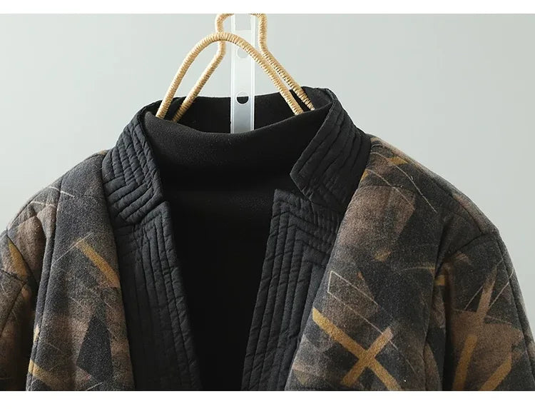 Quilted Floral Print Frog Button Hip-Length Padded Jacket
