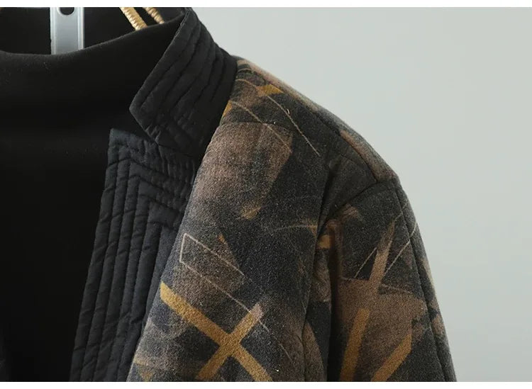 Quilted Floral Print Frog Button Hip-Length Padded Jacket