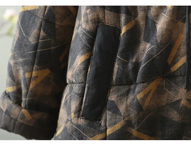 Quilted Floral Print Frog Button Hip-Length Padded Jacket