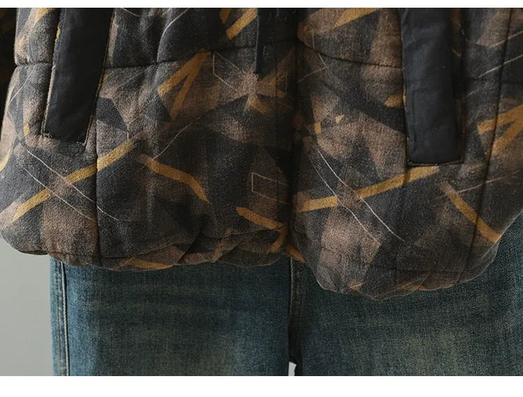 Quilted Floral Print Frog Button Hip-Length Padded Jacket
