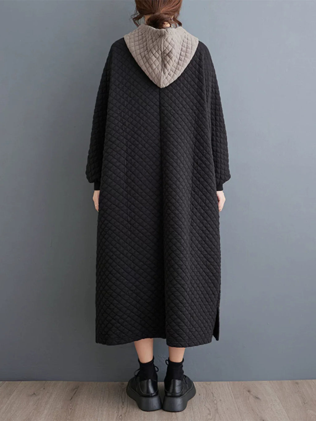 Quilted Hooded Maxi Dress Long Sleeve Padded A-Line