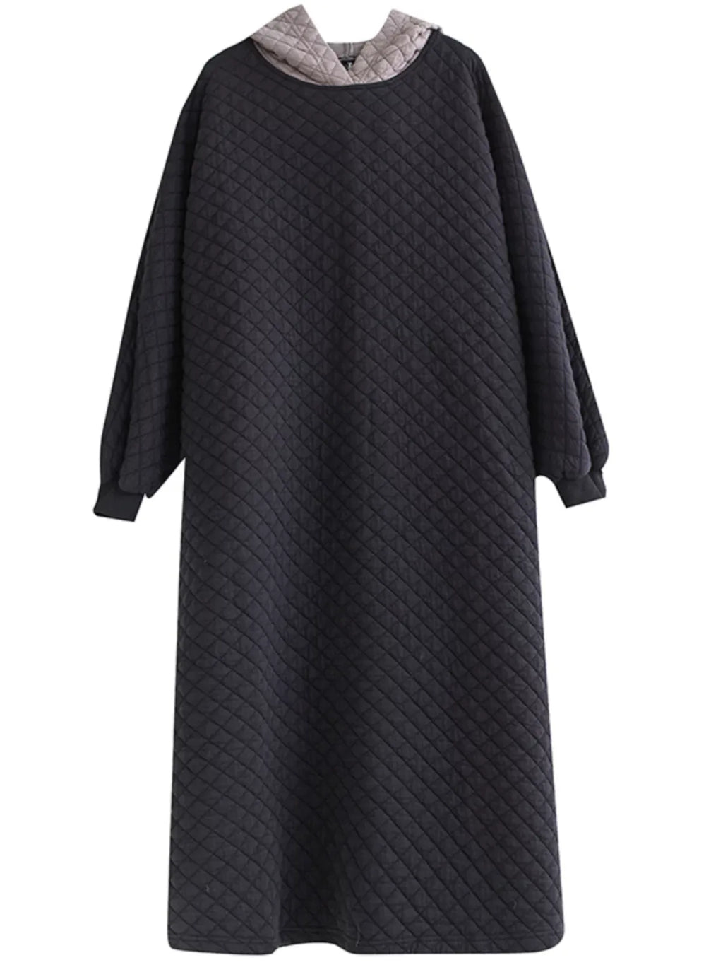 Quilted Hooded Maxi Dress Long Sleeve Padded A-Line