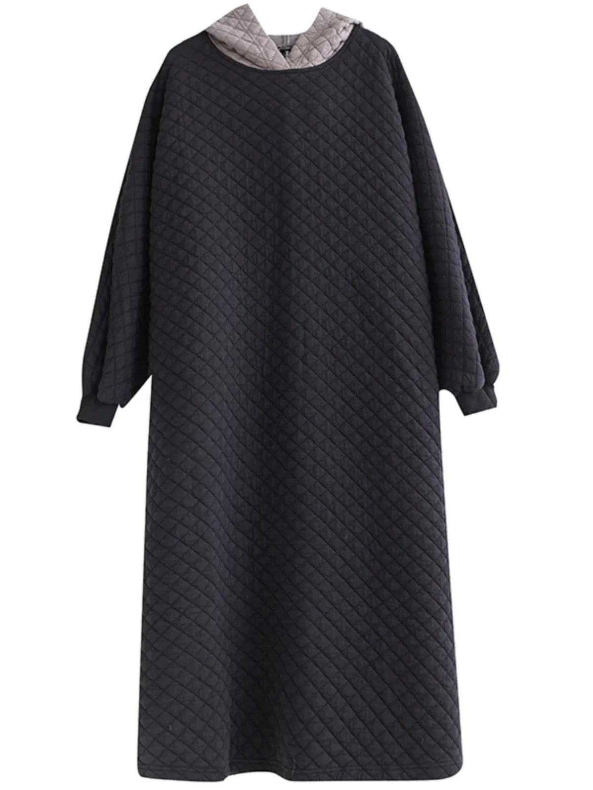 Quilted Hooded Maxi Dress Long Sleeve Padded A-Line