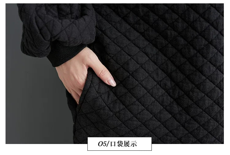 Quilted Hooded Maxi Dress Long Sleeve Padded A-Line