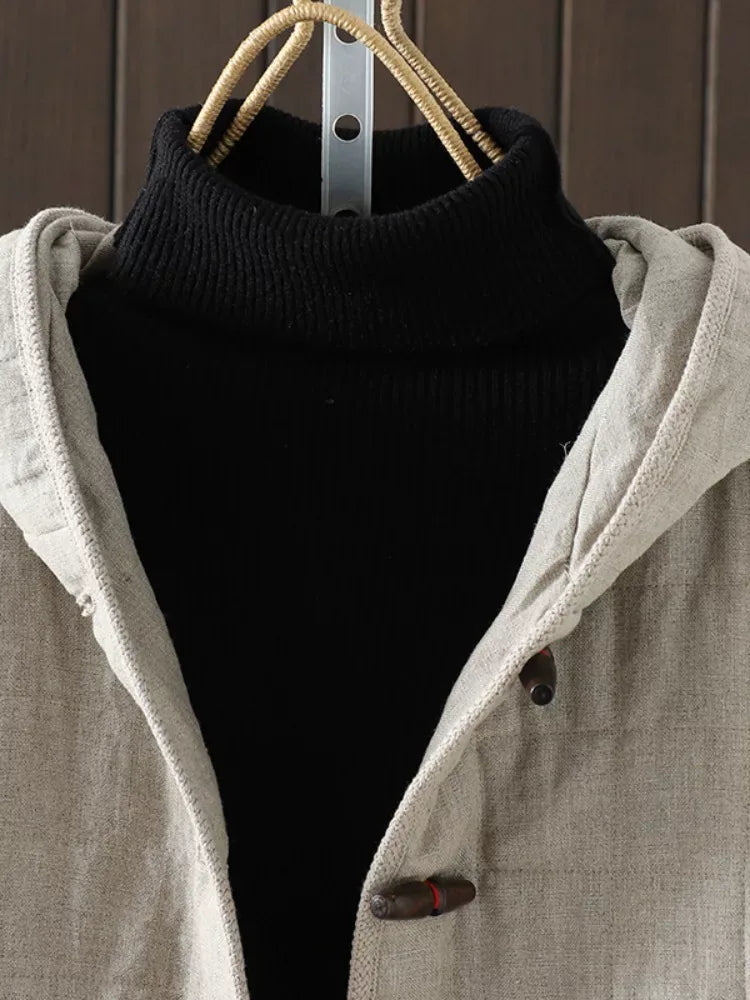 Quilted Hooded Padded Jacket with Wooden Buttons