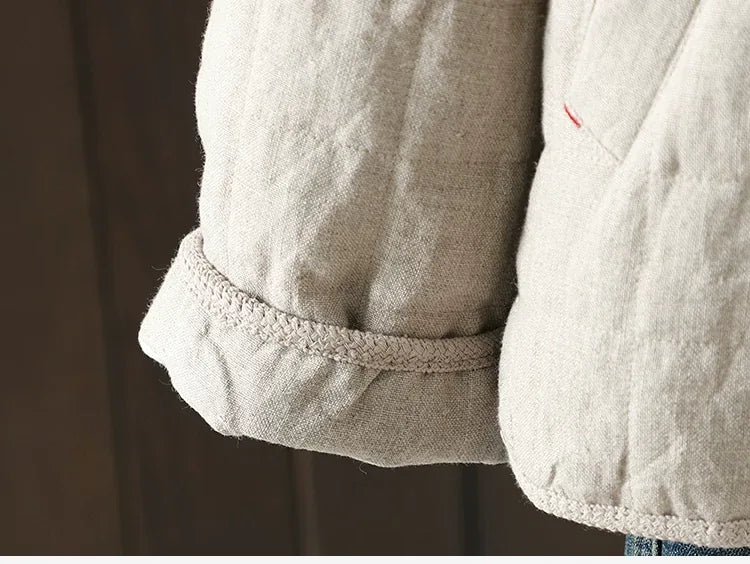 Quilted Hooded Padded Jacket with Wooden Buttons