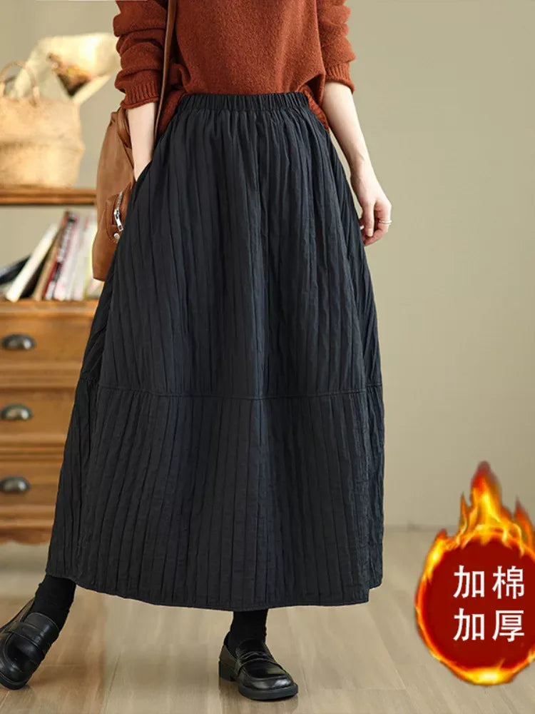 Quilted Lantern Silhouette Maxi Skirt