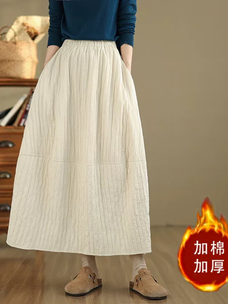 Quilted Lantern Silhouette Maxi Skirt