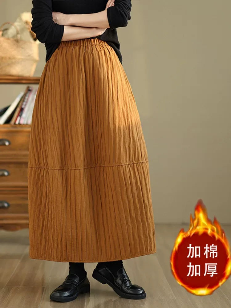 Quilted Lantern Silhouette Maxi Skirt
