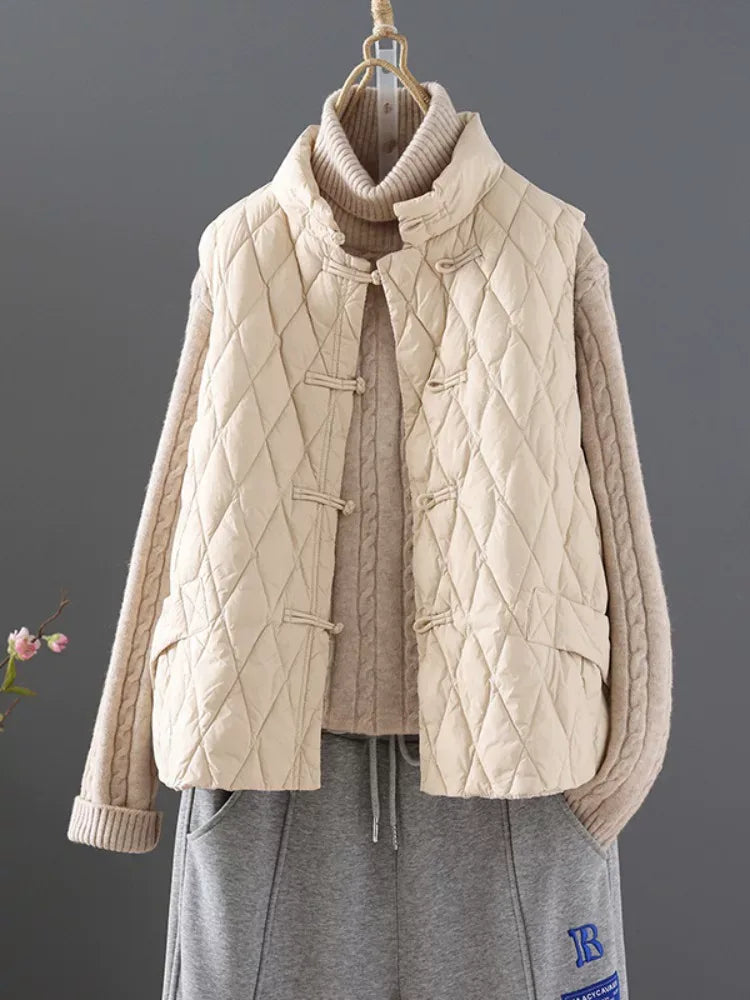 Quilted Mandarin Collar Sleeveless Padded Vest