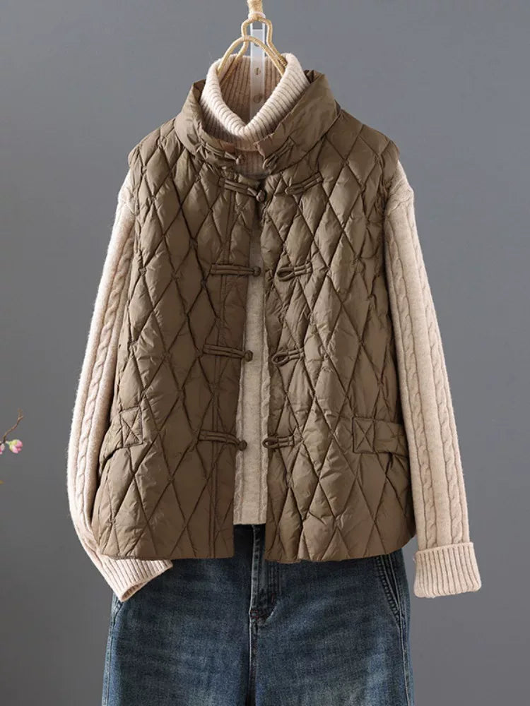 Quilted Mandarin Collar Sleeveless Padded Vest