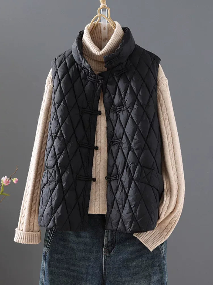 Quilted Mandarin Collar Sleeveless Padded Vest