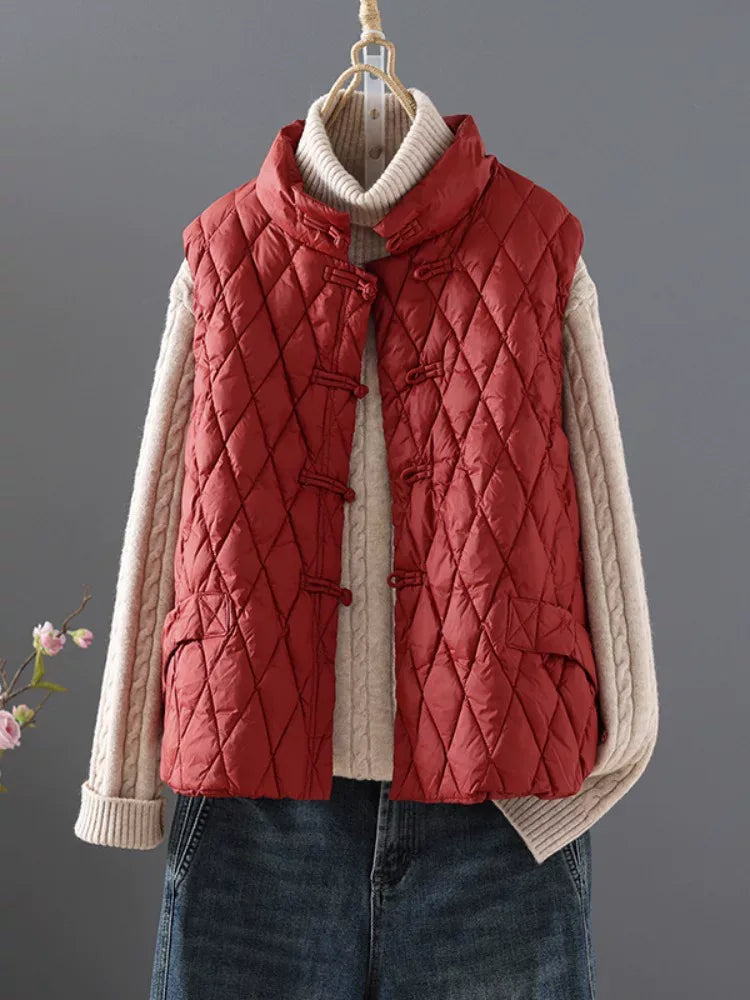 Quilted Mandarin Collar Sleeveless Padded Vest