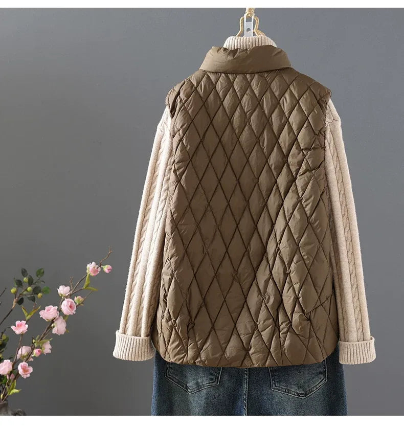 Quilted Mandarin Collar Sleeveless Padded Vest