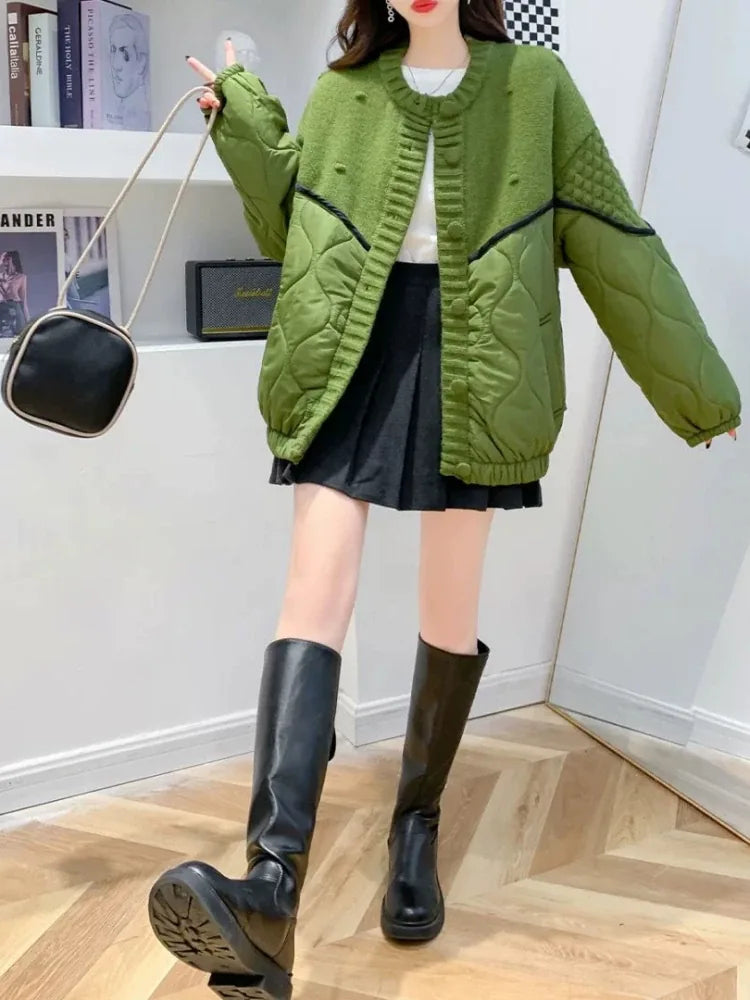 Quilted Padded Cardigan with Bobble Knit and Contrast Piping