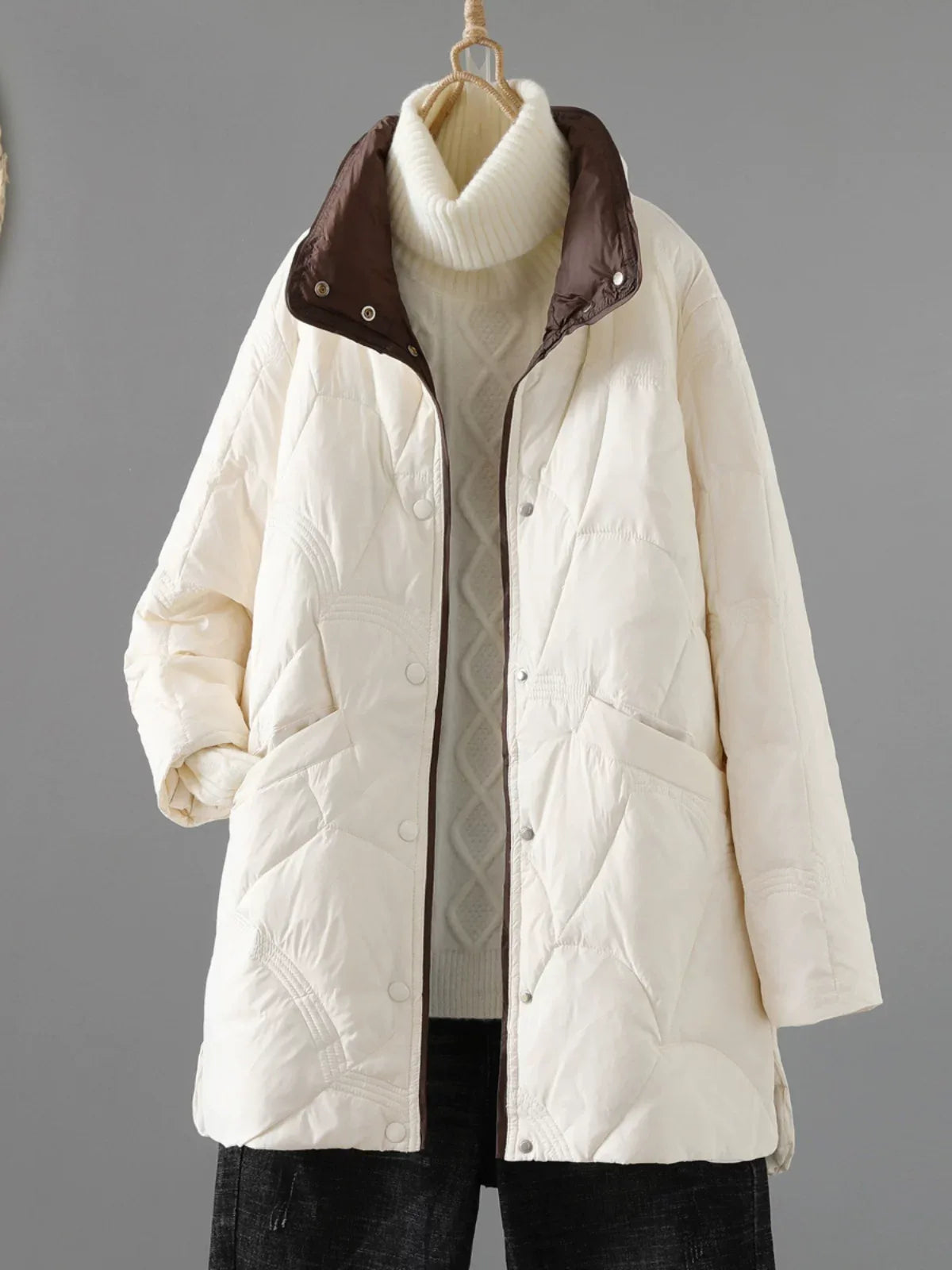 Quilted Padded Coat Stand Collar Patch Pockets