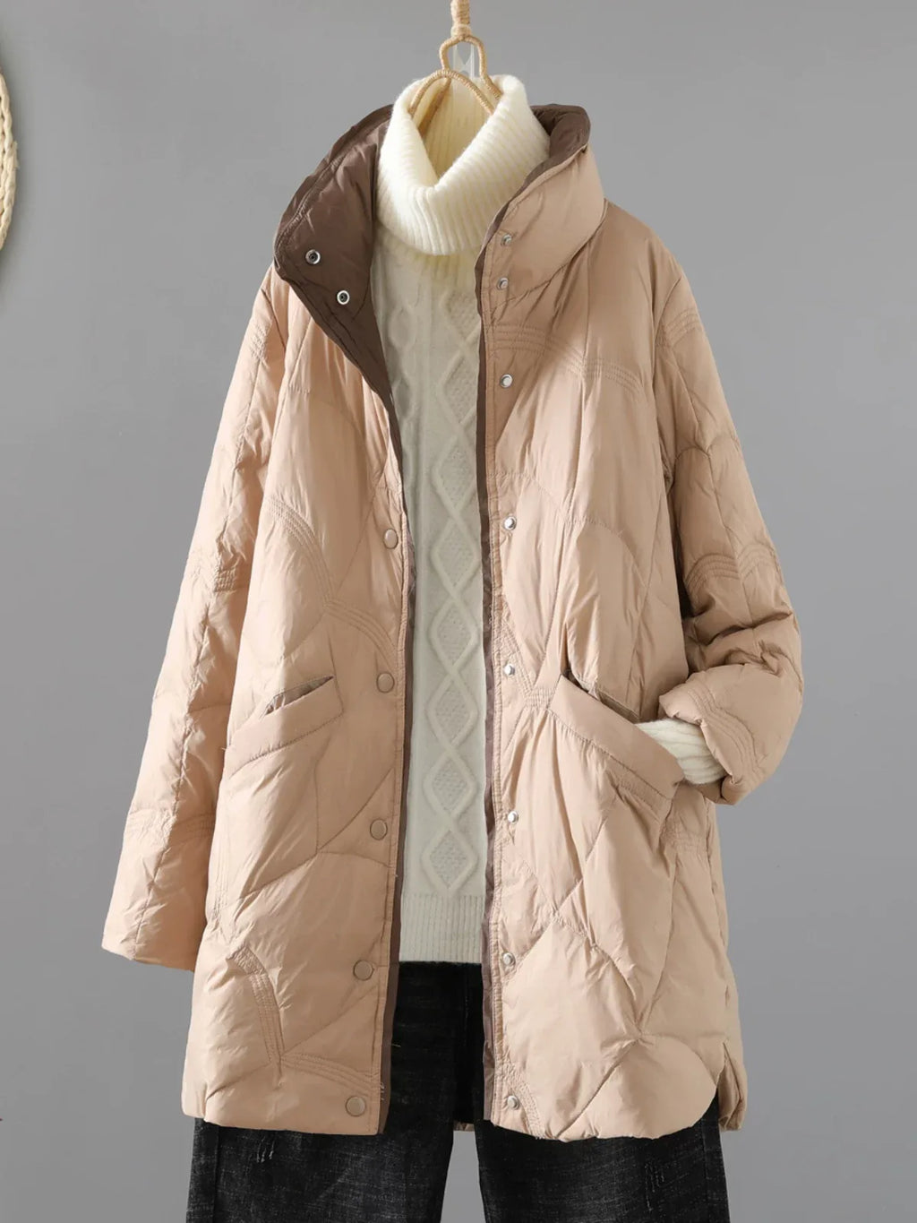 Quilted Padded Coat Stand Collar Patch Pockets